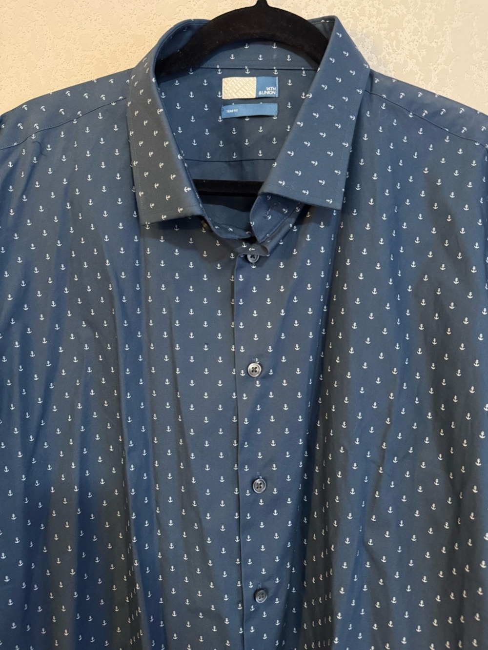 14th & Union Navy Blue Anchor-Print Button-Down Shirt Men’s